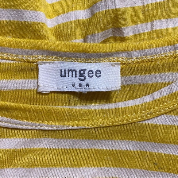 Umgee Oversized Yellow Stripee Crochet Shark Bite Hem Top - Picture 4 of 5